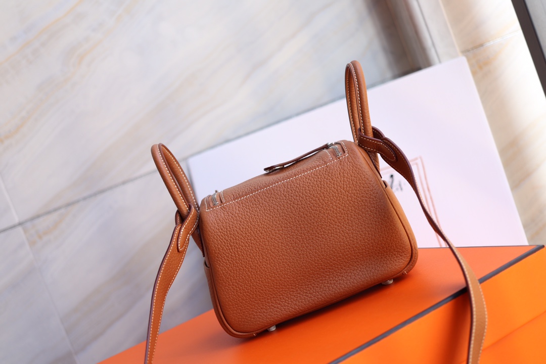 에르메스 미니 린디백19 골드브라운 은장 끌레망스 가죽